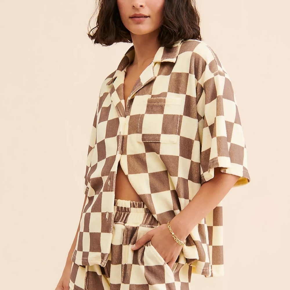 Anthropologie ONA Checker Terry Oversized Button Down